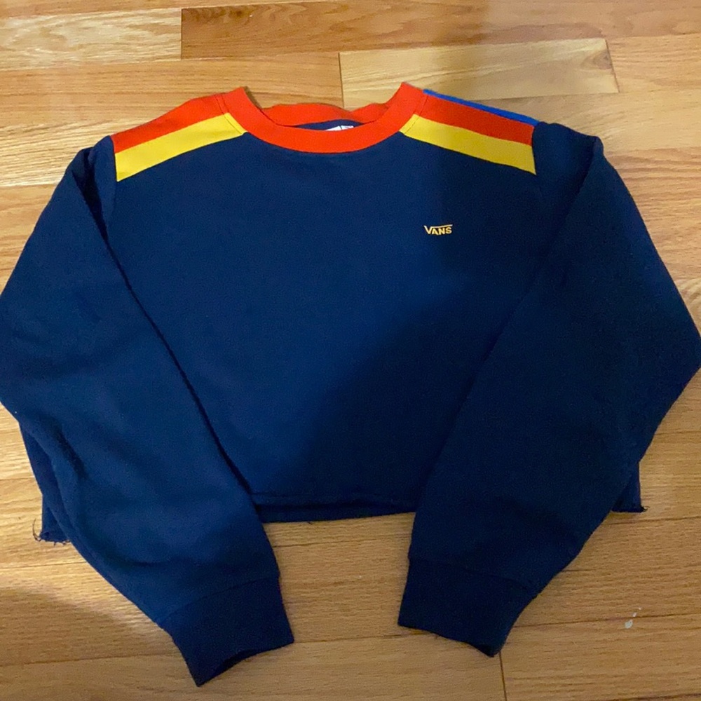 Size L Vans navy cropped crewneck with striped accents